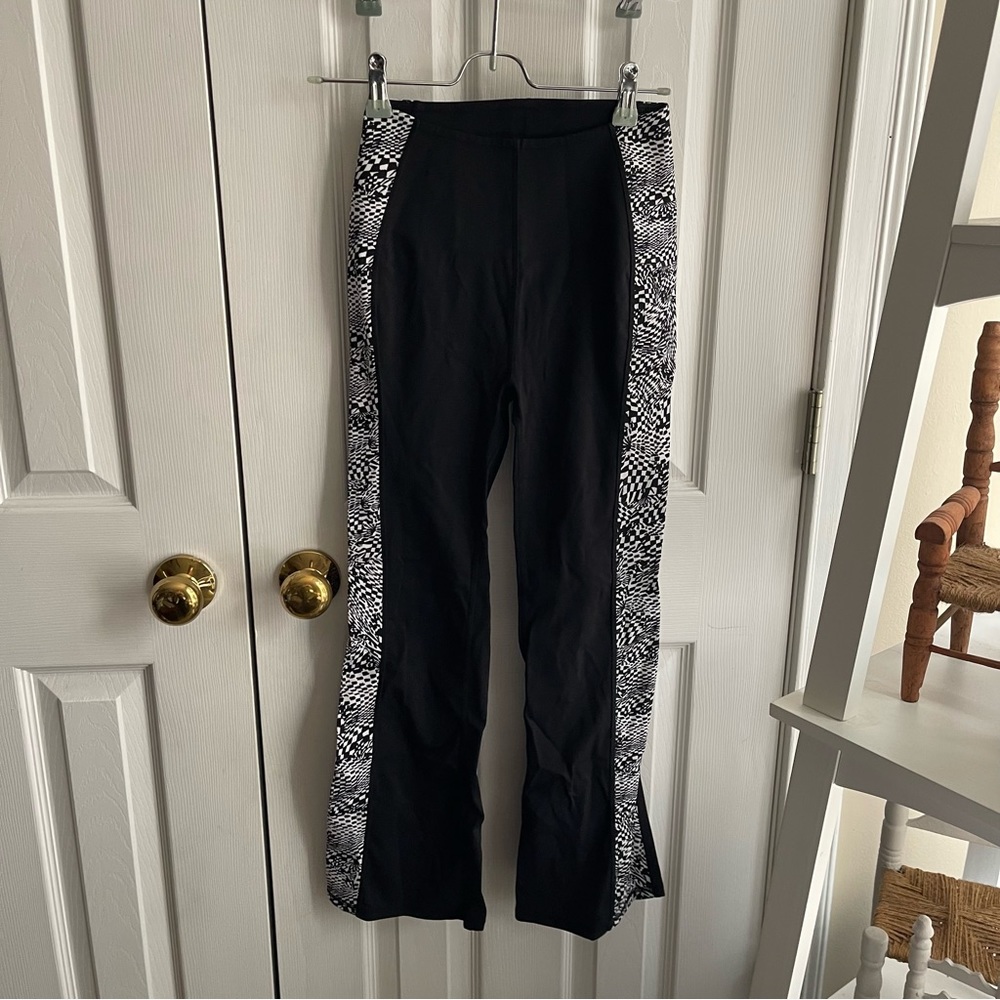 free people checkered panel kick flare black leggings